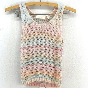 Boho Knit Tank Top XS Multi Color Striped Crochet Soft Girl Baby Elevated Basic